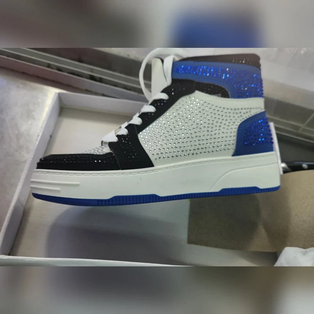 Mata Shoes‎ Black Blue and White  Rhinestone Sneakers with Sleek Design